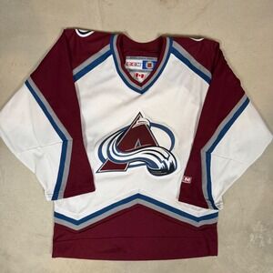 Vintage CCM Colorado Avalanche NHL Hockey Jersey Mens Small White Burgundy